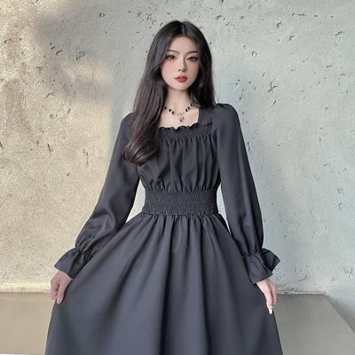 Dress Women Elegant Gothic Vintage Black Casual Princess Party Midi Dress Office Lady Korean Fashion