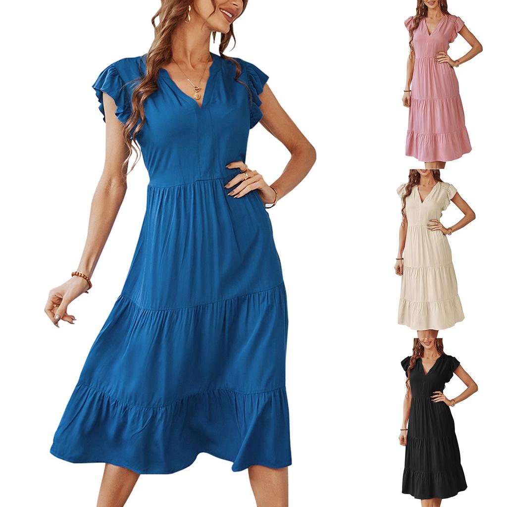 Women's Spring And Summer V-neck Cross Polka Dot Floral Dress With Lace Dress