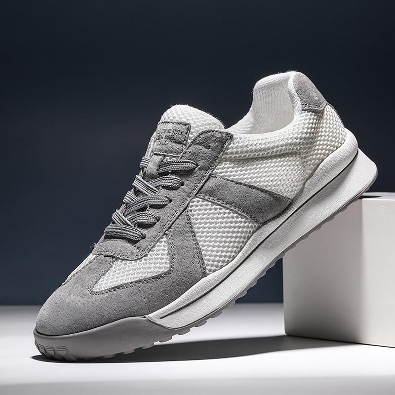 Guochao Men's Spring New Low-top Sports and Leisure Leather Shoes, Sub-station Mesh Men's Shoes