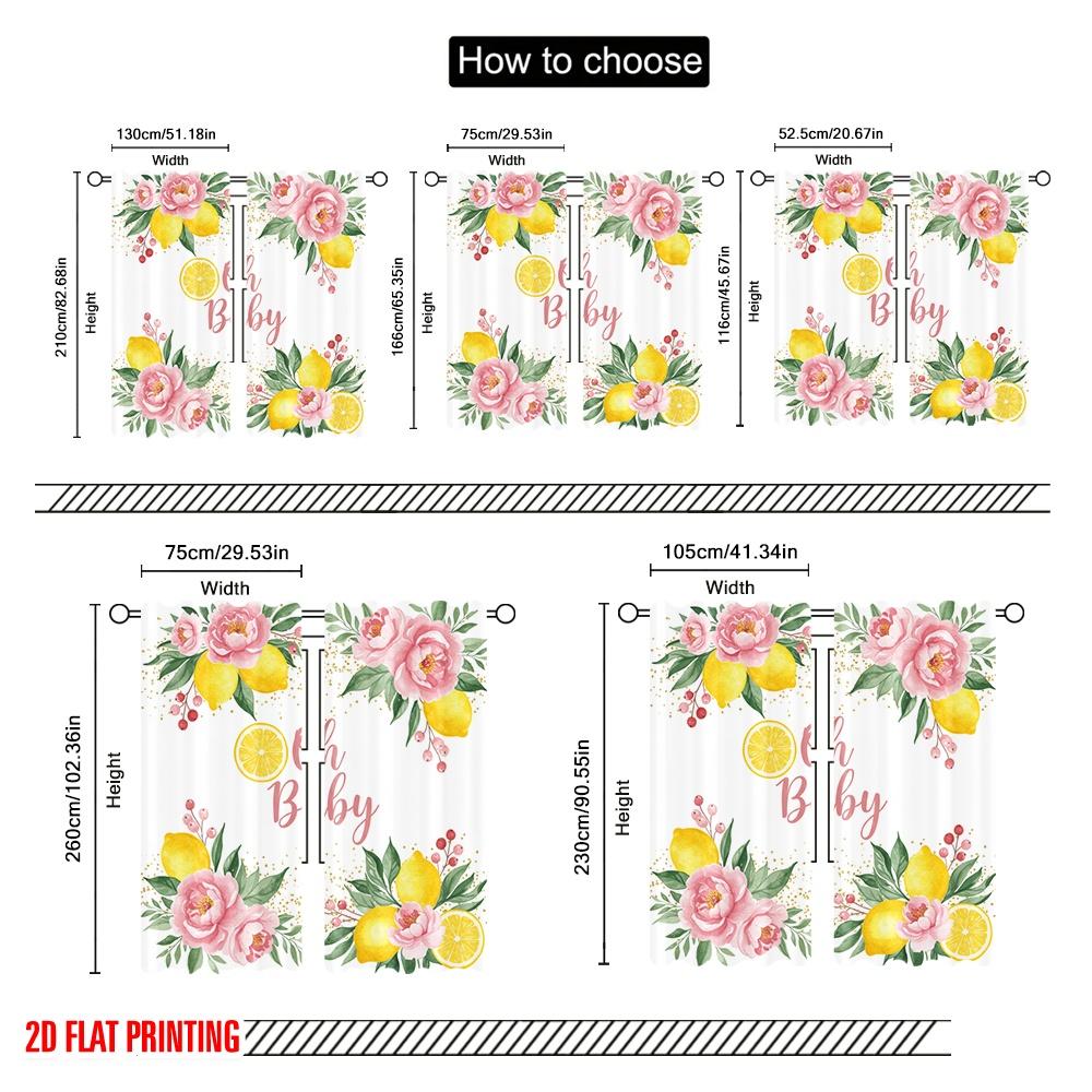 2pcs 2D flat printing Window Treatment Curtains Oh Baby Lemon Flowers Fabric Without Electricity Family Party Perfect for Home