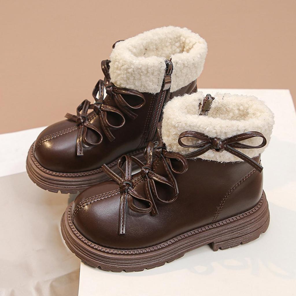 British- Snow Boots For Girls With Side Zipper, Ruffle Detailing, And Padded Interior