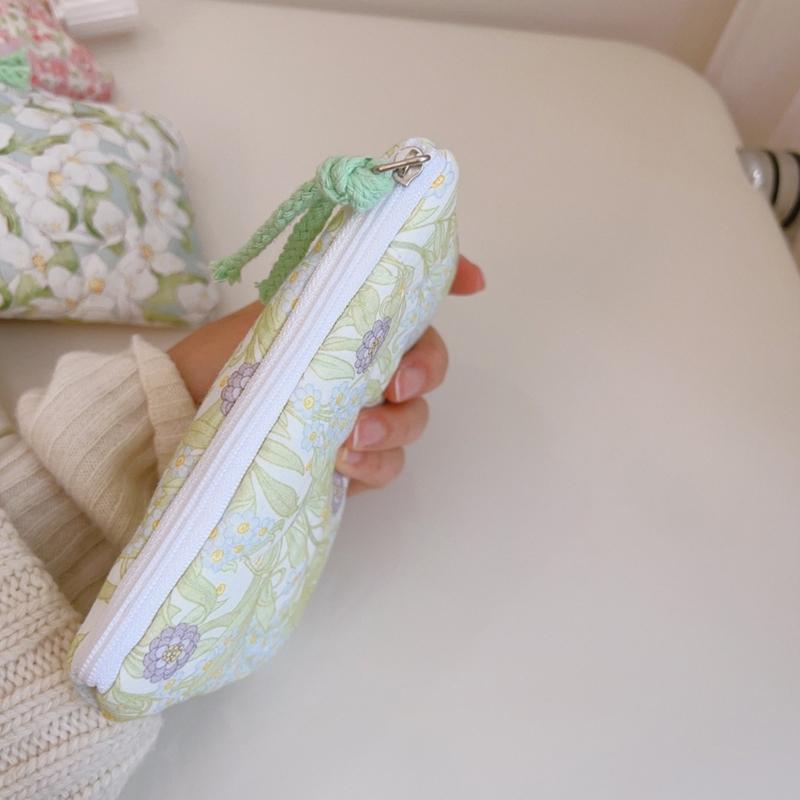 Elegant Flower Print Cosmetic Pouches Compact Cotton Storage Bag Makeup Bag For Lipstick And Essential