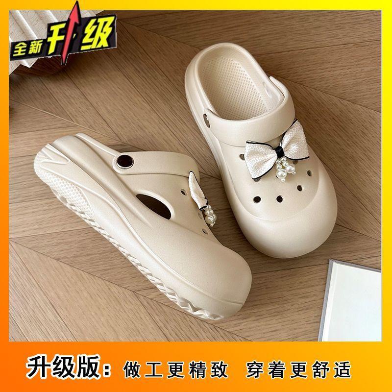 Casual platform hole shoes for women in the summer of 2025, new models for wearing fashion bows, comfortable and versatile cool slippers for women