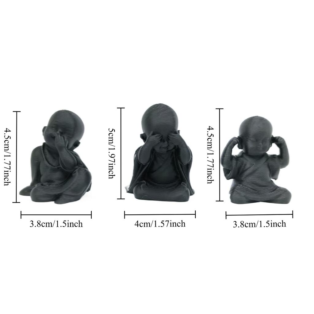 Three-Piece Zen Three Nonnes Statue Set, 3D Printed Zen Little Monks, Three Little Monks Who Don'T Listen, Don'T Look, Don'T Speak, Creative Bu