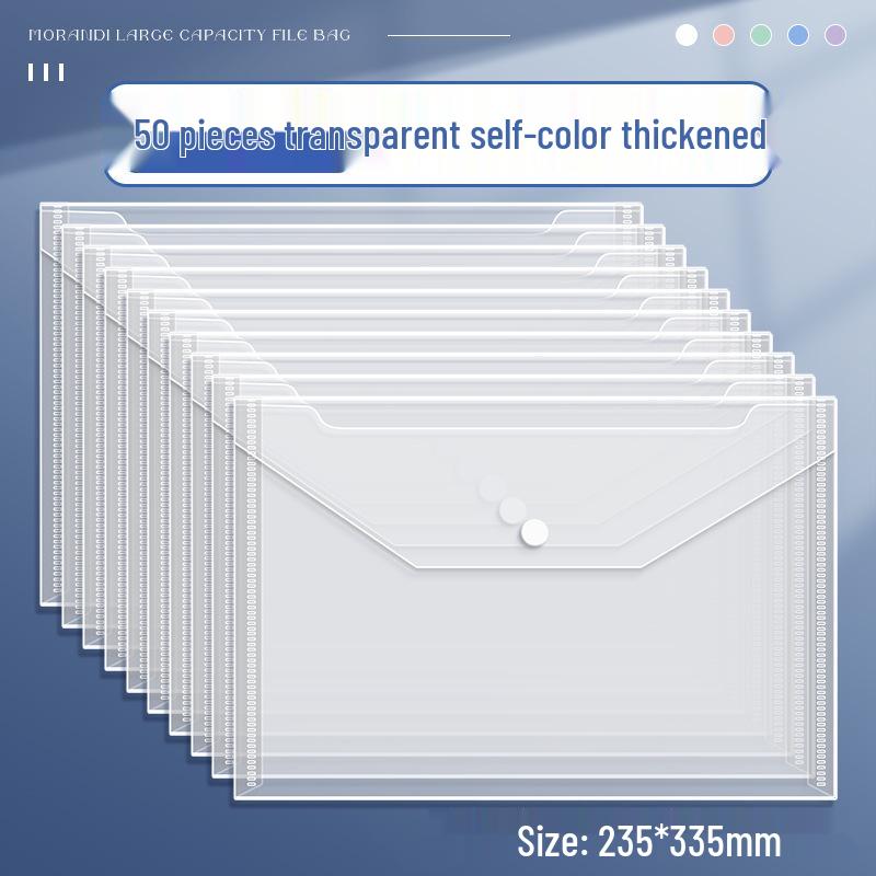 Transparent Large Capacity Snap Button File Bag for Students