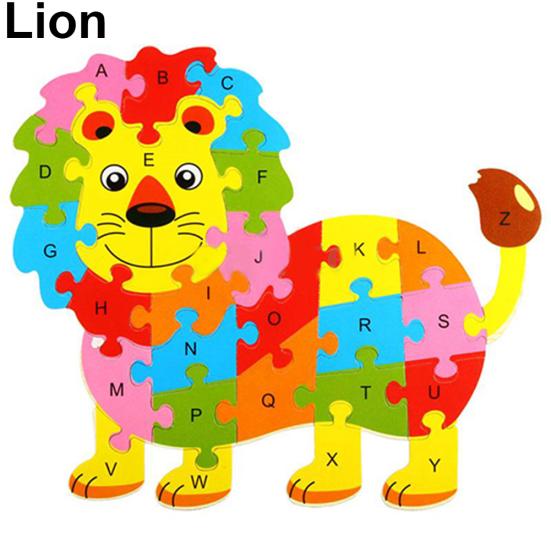 Fashion Wooden Animal Alphabet Lettter Puzzle Kids Educational Developmental Toy