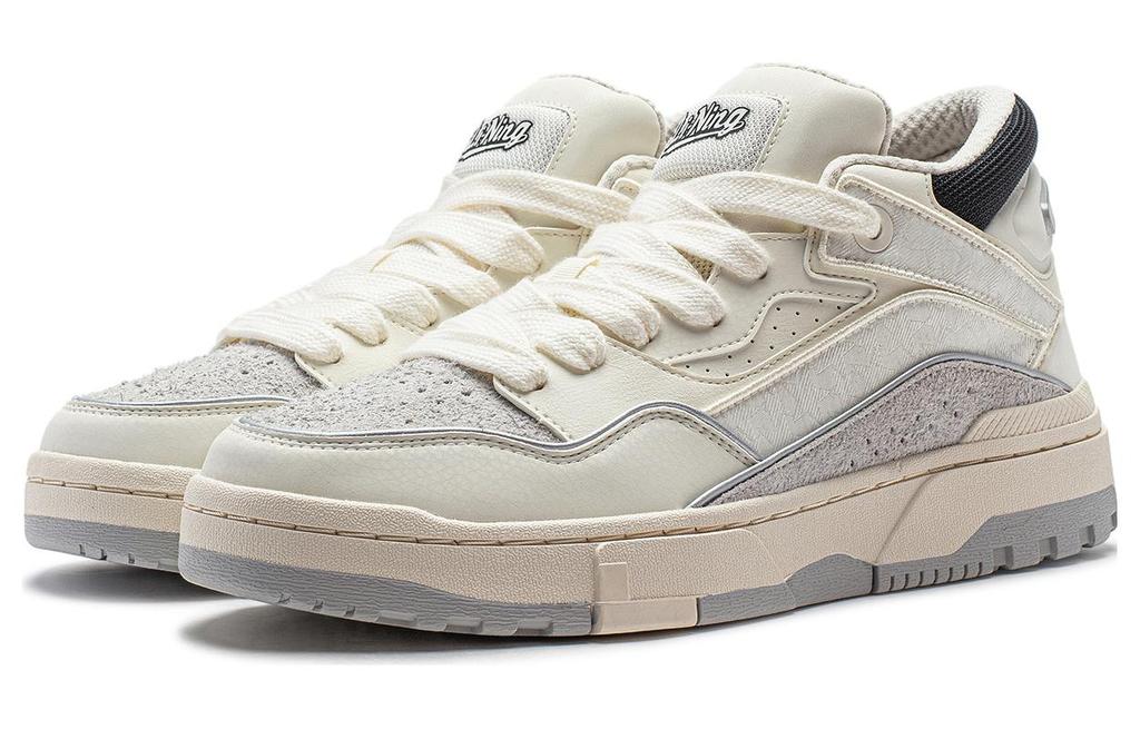 Li Ning Wave Mid Slip Resistant Abrasion Resistant Mid top Casual Shoes Men's White Gray AGCT497-2