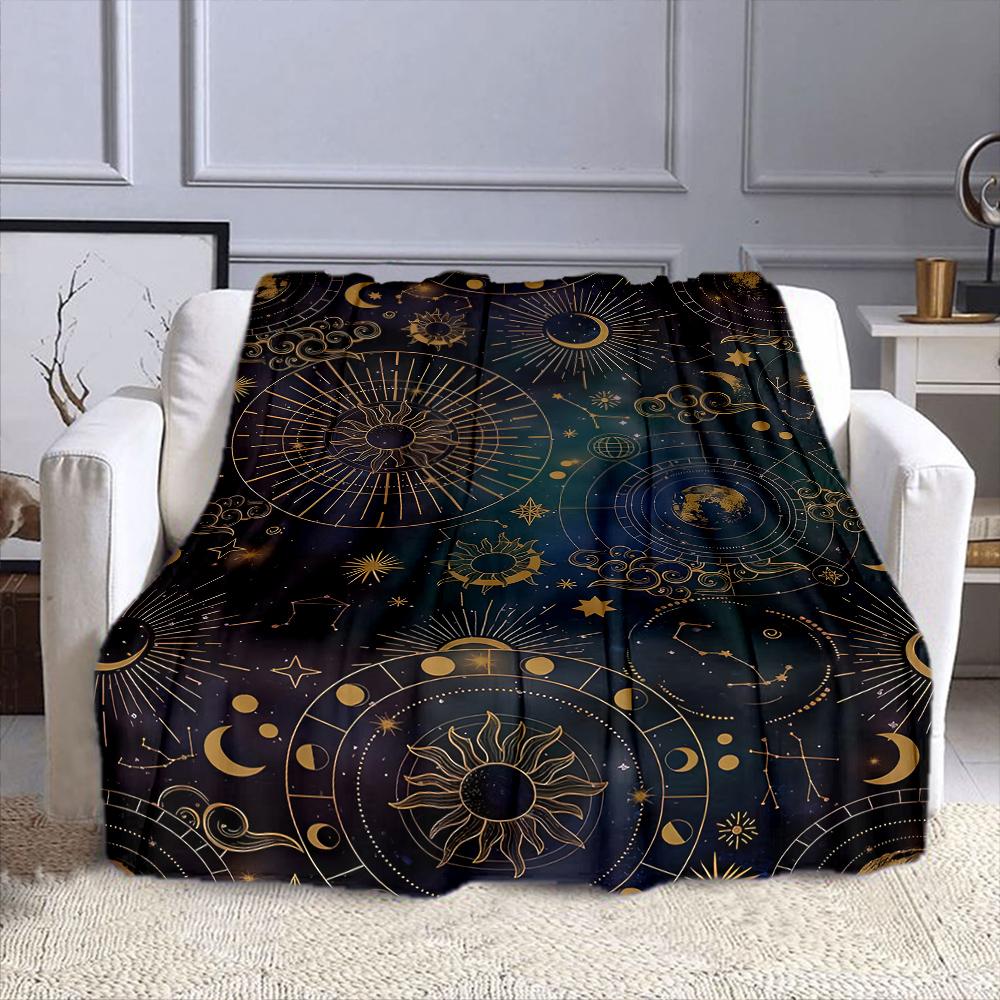Celestial Sun and Moon Cosmic Design Patterned Flannel Blanket Perfect for the Bedroom Living Room, Sofa, or a Little Nap