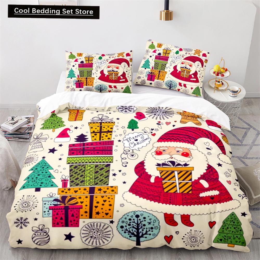 

Merry Christmas King Queen Duvet Cover Red Santa Claus Theme Bedding Set for Kids Teens Adults Happy New Year Soft Quilt Cover EU single(135x200cm)