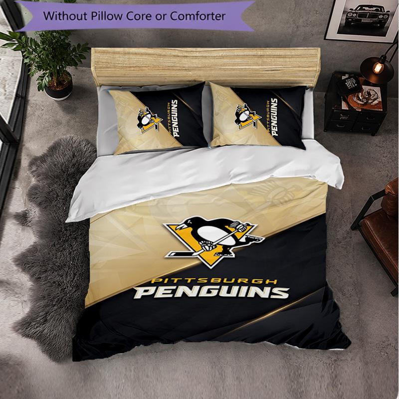 Pittsburgh Penguins Pattern Microfiber 3Pcs Bedding Set Decor Duvet Cover Set For Bedroom Home Use