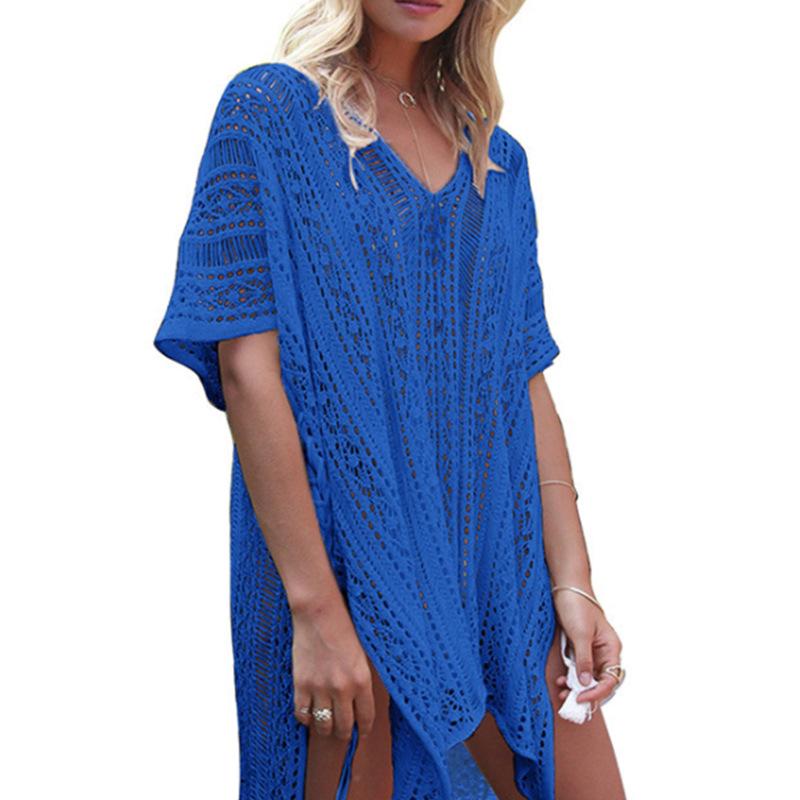 

Европейский и американский ажурный купальник-накидка: Модные однотонные топы для женщин One Size синий