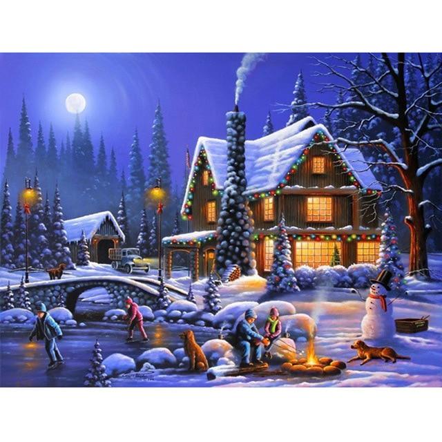 5D Diamond Painting Landscape Diamond Embroidery Sale Full Square Round Diamond Mosaic Winter Snow Scenery New Year Decoration