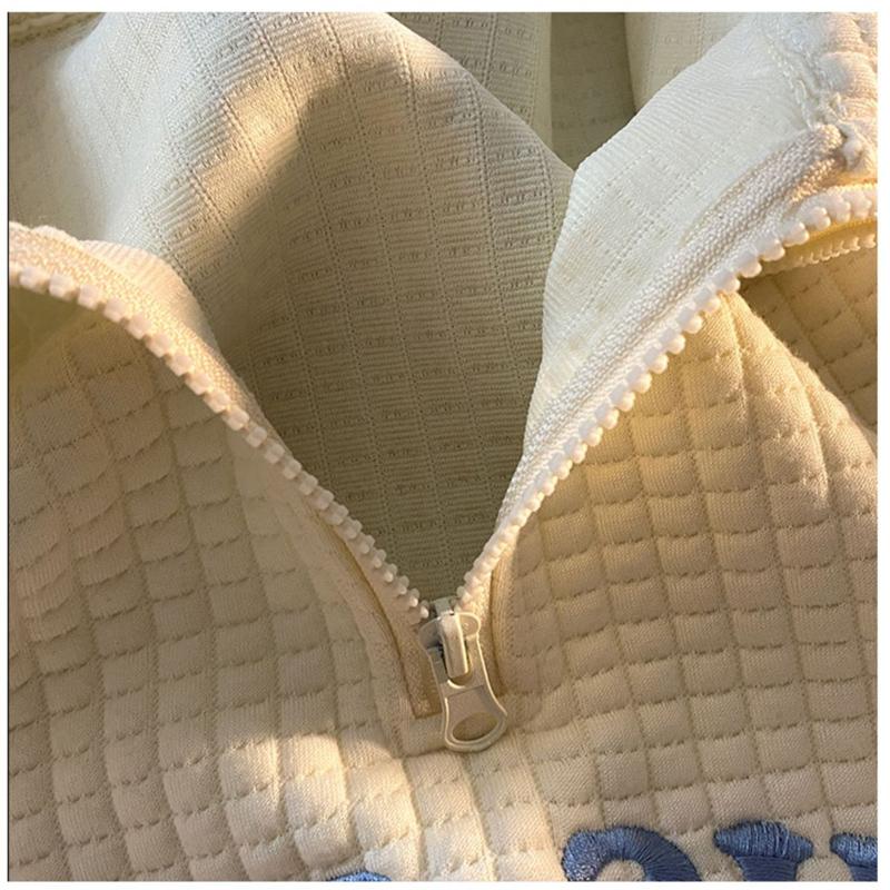 Women Lapel Hoodies Sweatwear Polo Shirt Lapel Sweater Women Embroidered Oversize Couple Top