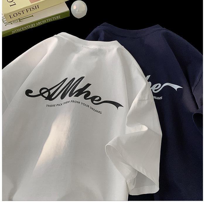 

Хлопковая футболка с принтом букв, женская, 2025, новая, летняя, свободная, с коротким рукавом, топ, закрывающий живот, женская одежда больших размеров S