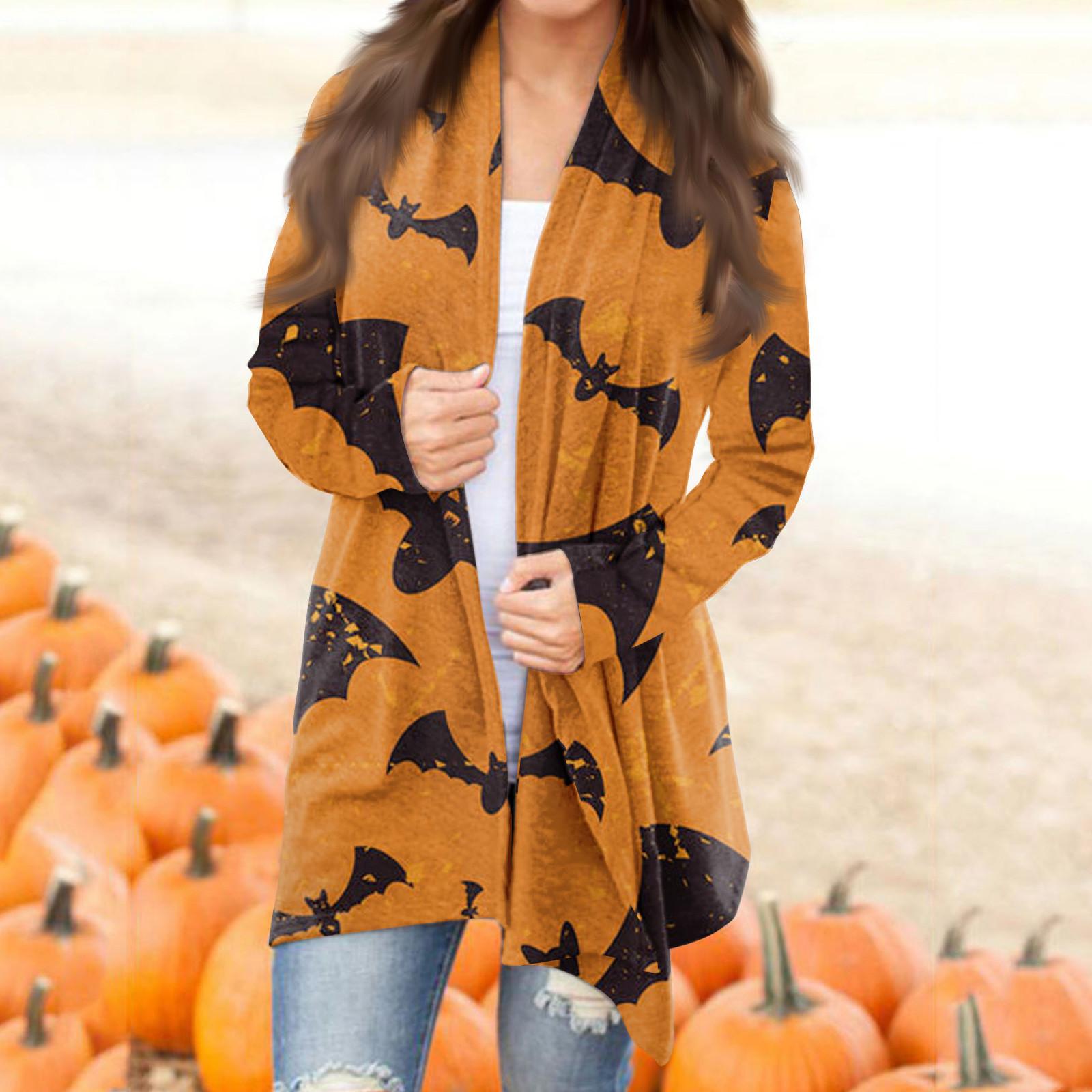 

Женская мода, повседневный кардиган с принтом на Хэллоуин, средней длины, с длинными рукавами, пальто XL оранжевый