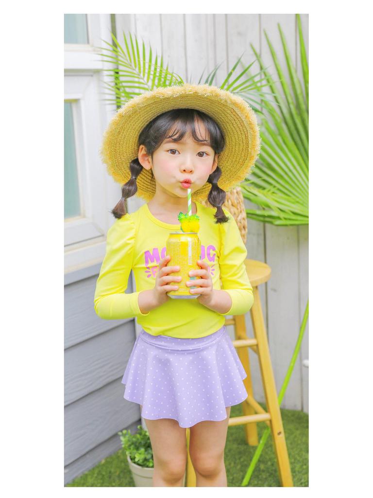 Purple Girls' Long Sleeve Sun Protection Quick-Dry Swimsuit Set for Small to Medium Children