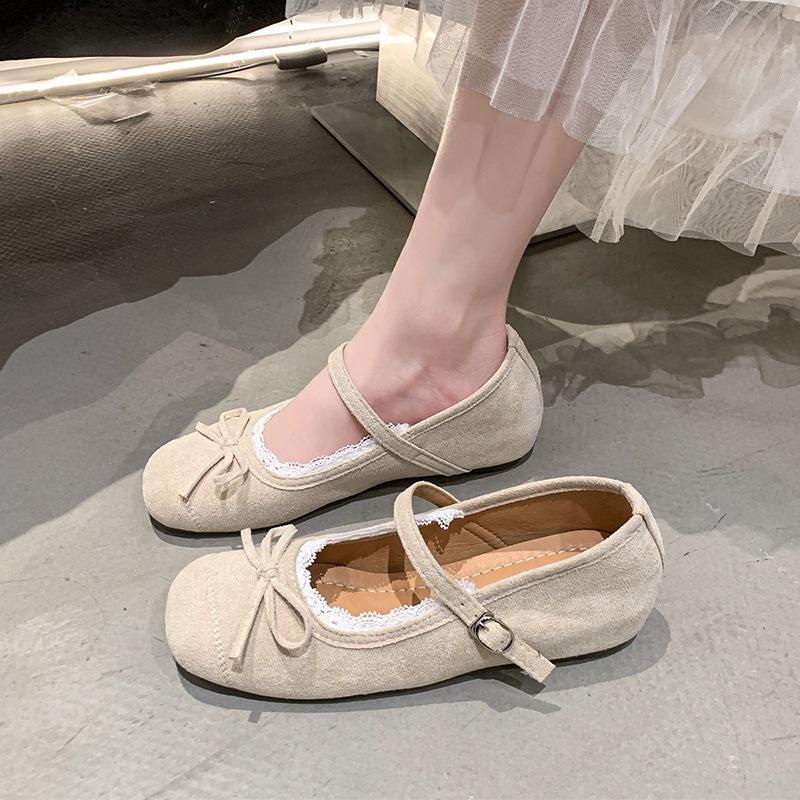 Soft sole one-word buckle single shoes French Mary Jane shoes spring and autumn with skirt inner height-increasing ballet shoes