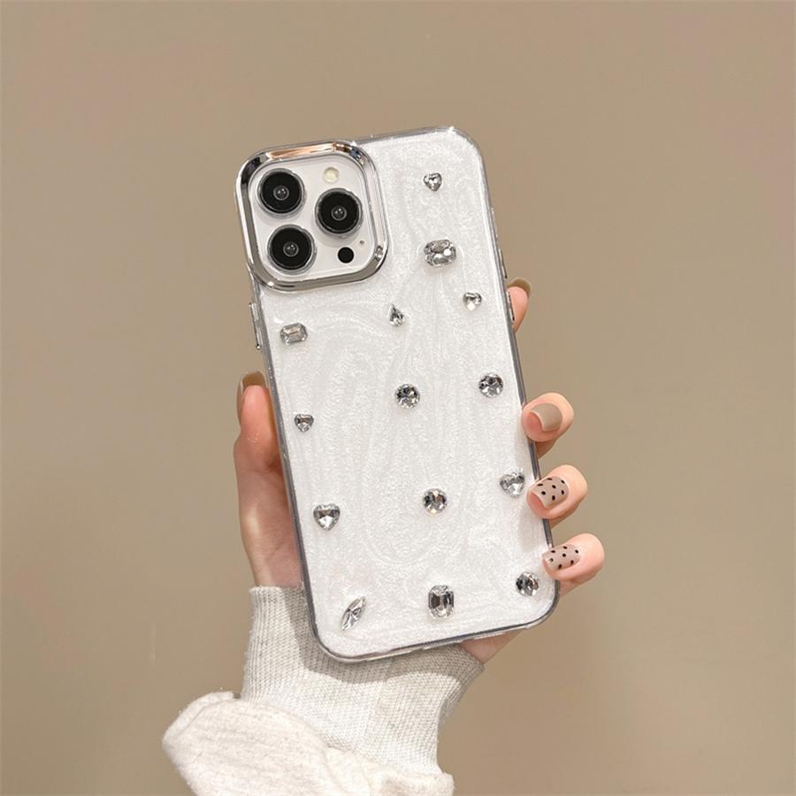 

Роскошный сверкающий 3D-чехол для телефона со стразами для iPhone 16, 15, 14, 13, 12, 11, металлическая защита камеры, ударопрочный и устойчивый к царапинам чехол iPhone 16 Pro белый