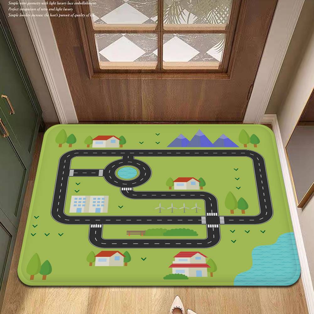 Child Urban City Road Traffic Learning Interactive Game Kitchen Mat Kids Room Bedroom Decoration Balcony Anti-Slip Doormat