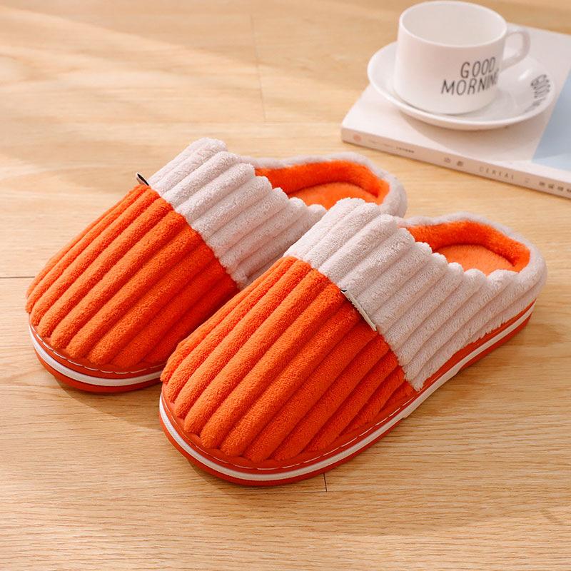 

Autumn and winter home corduroy two-color splicing thermal cotton slippers men and women couples indoor home non-slip cotton slippers 36-37