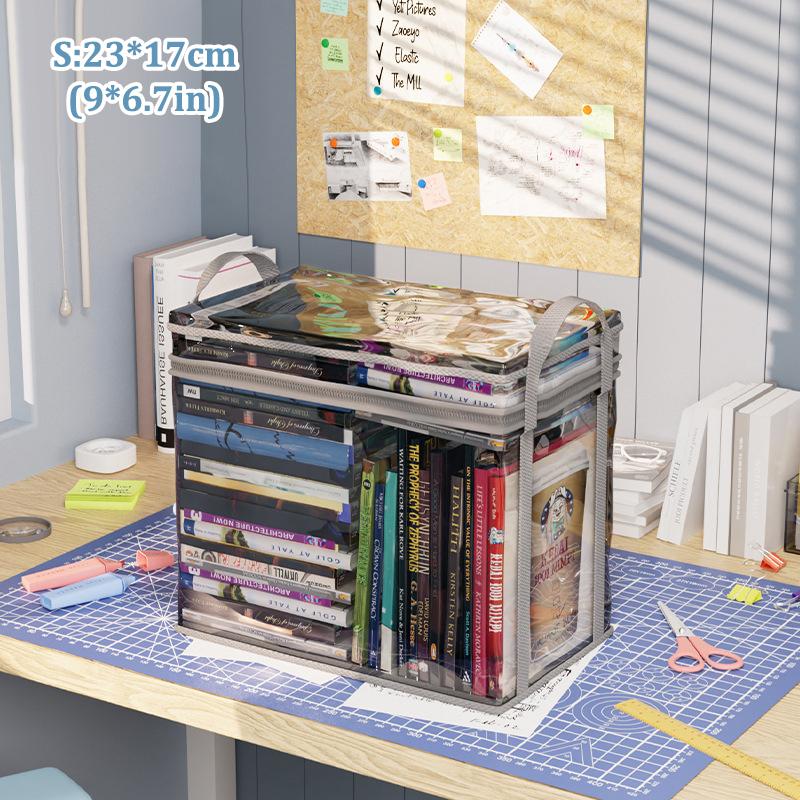 Foldable Book Box Handbag Student Dormitory Classroom Book Organizer Transparent Waterproof Household Book Organizing Storage Bo