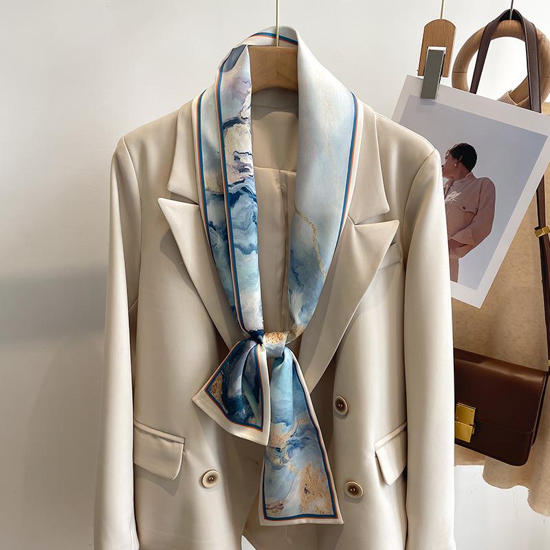 Retro Polka Dots Print Silk Skinny Scarf Women Soft Satin Neckerchief Hairband Lady Headband Bagscarf Female Neck Tie Office