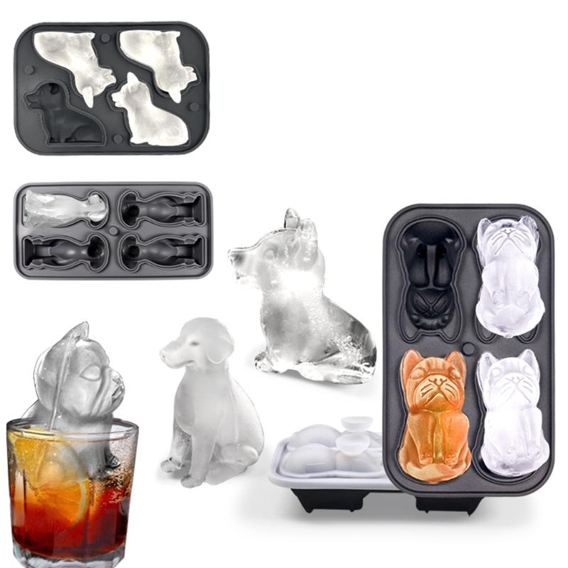 4 Cavity 3D Dog Ice Cubes Mold Food Grade Silicone Round Ice Ball Maker Drink Accessories Practical Kitchen Gadget