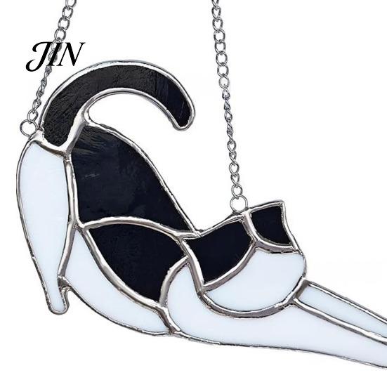 Acrylic Cat Suncatcher Hanging Pendant with Chain, Animal Ornament for Window Gift Home Wall Decor, Cute Lover Room Decoration Creative