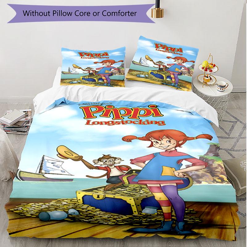 3pcs Duvet Cover Set (1*Duvet Cover + 2*Pillowcase, Without Core), Pippi Longstocking Print Soft All‑Season Bedding Set, Home Bedroom Decor Gift