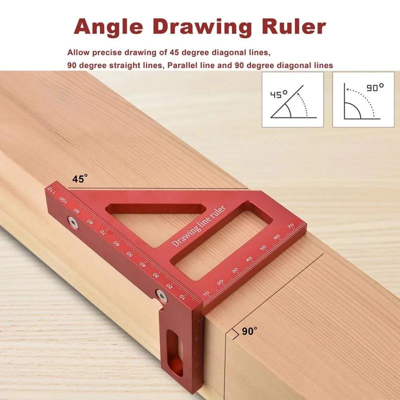 Red Aluminum Alloy 3D Multi Angle Miter Triangle Ruler 45°/90° Woodworking Square Protractor Layout Measuring Tools