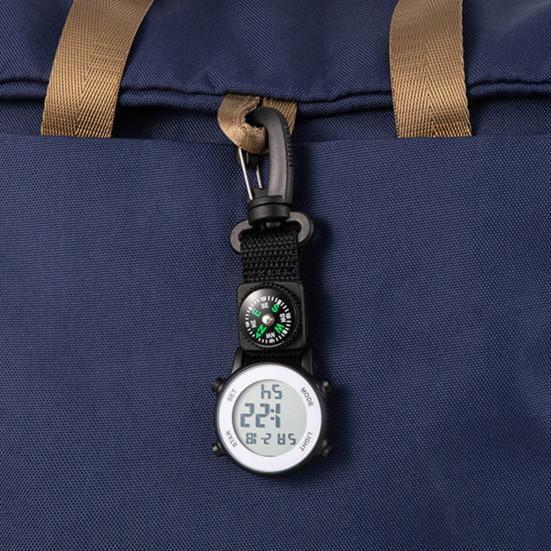 Orologio da tasca Multifunzione Movimento al quarzo Resistente all'acqua Display digitale Bussola accurata Quadrante rotondo Sport Escursionismo Moschettone Orologio da tasca