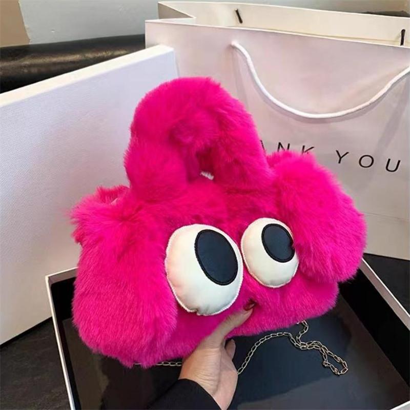 

Kawaii Big Eye Plush Handbag, Y2K Chain Crossbody Bag, Women s Faux Fur Tote Bag & Purse