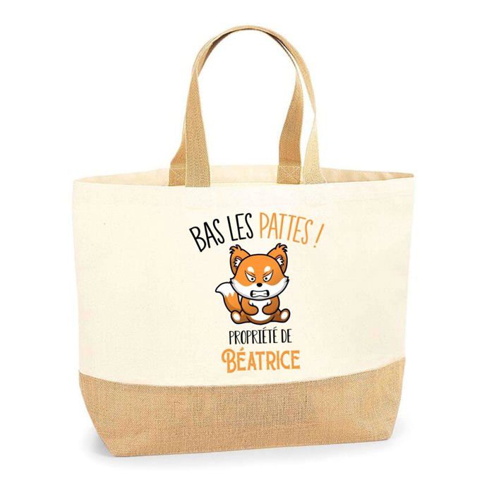 Sac cabas - PLANETEE - Béatrice Bas les pattes Renard - Jute naturel - Motif renard - Imprimé en France
