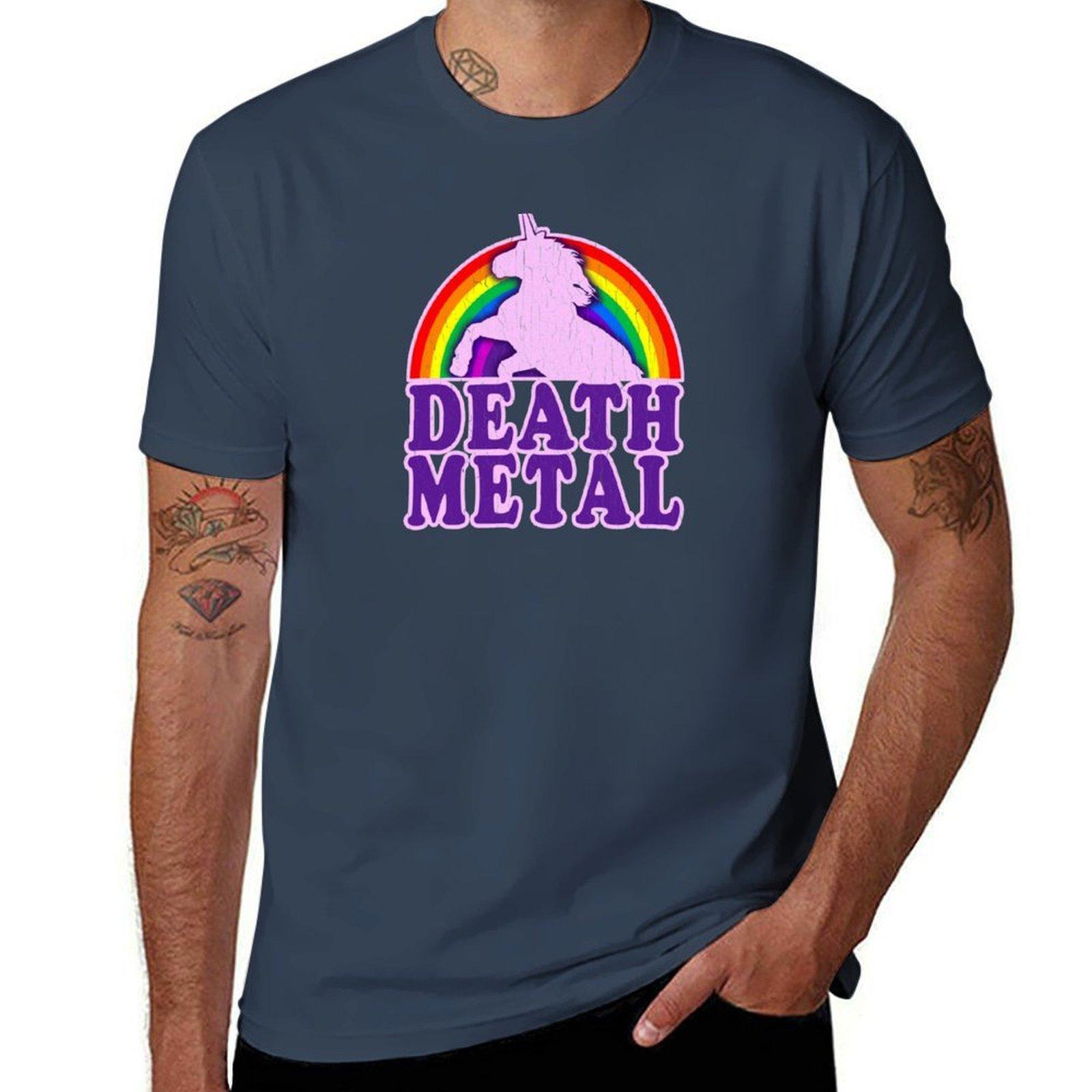 Funny Death Metal Unicorn Rainbow (Vintage Distressed Look) Tshirt Soft Touch Basic Cotton Tshirt S