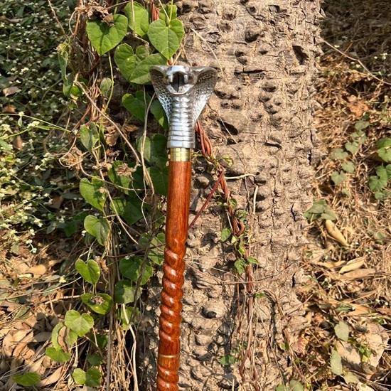 Silver Handle Cobra Head Walking Cane 93.98 cm Rosewood Wooden Stick, Christmas Wedding Travel Father, Mother, Grandfather, Grandmother Gift