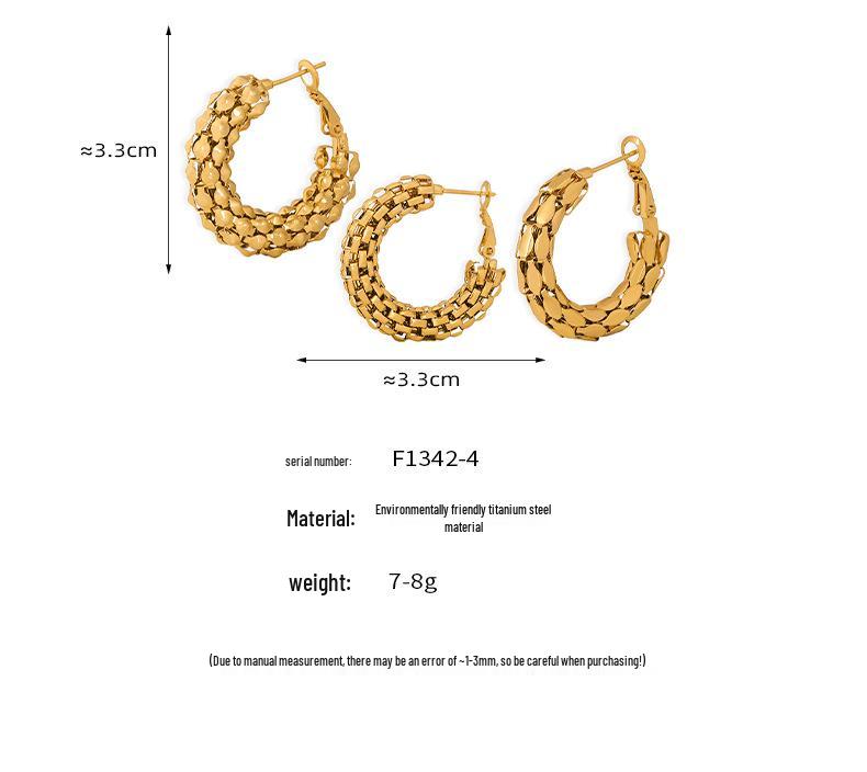 European and American Style Geometric Hollow Chain Design Titanium Steel U-Shaped Earrings