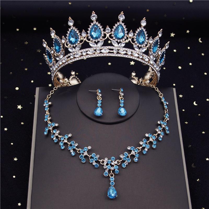 Quality Crystal Bridal Jewelry Sets for Women Fashion Circle Earrings Necklace Set Bride Crown Tiaras Prom dubai jewelry sets