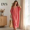 Breathable Beach Dress Women V-Neck Striped Dress, Summer Half Sleeve Casual Ankle Daily Length Loose Swing for Vacation Wear Soft