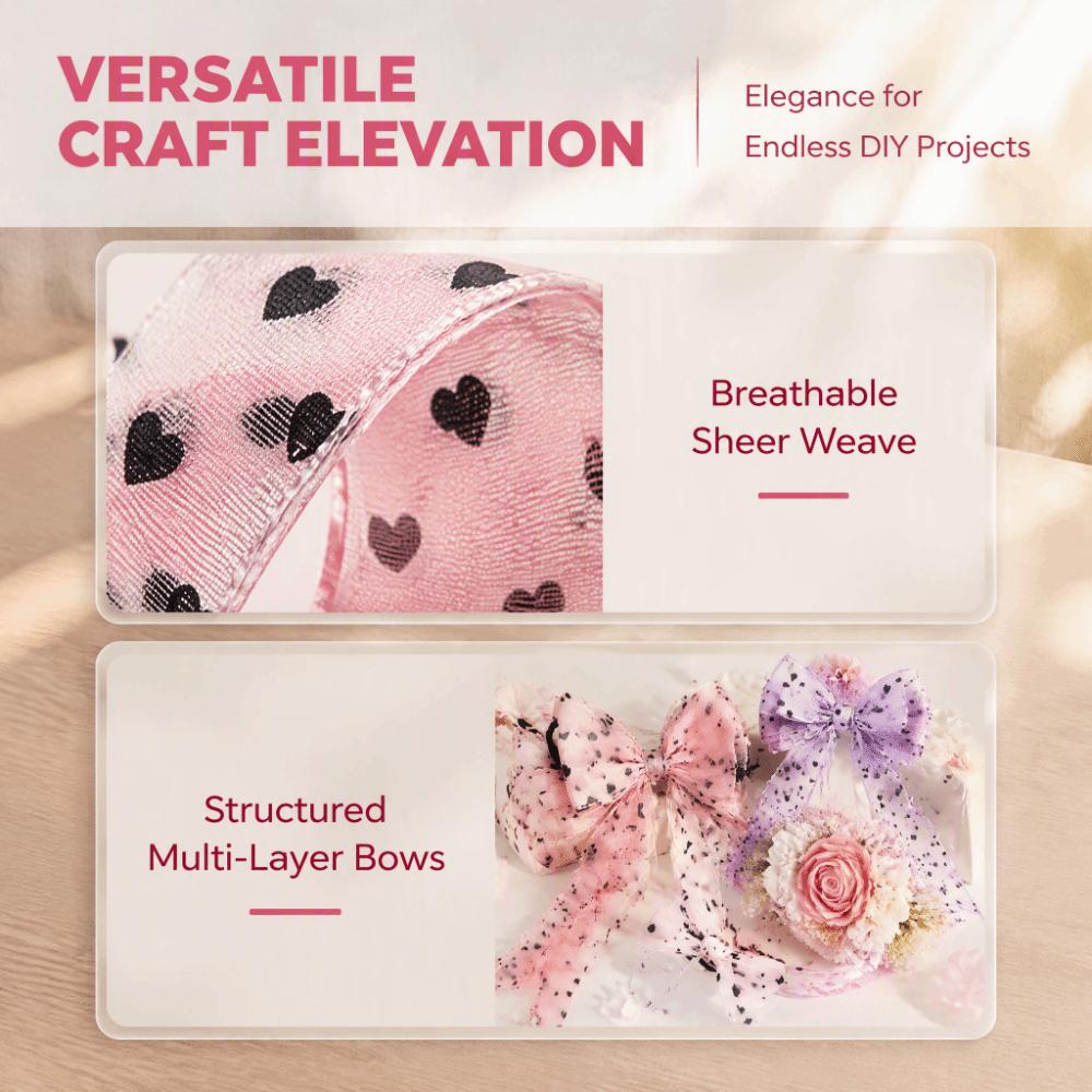 Heart Print Heart Ribbon Sheer Organza Craft Ribbon Gift Embellish Organza Tape Garment Trim