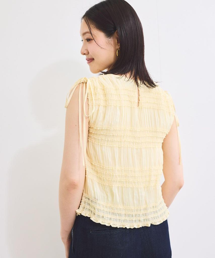 Pleated Sheer Shirring Cream [BIS] Women's Blouse, (83)