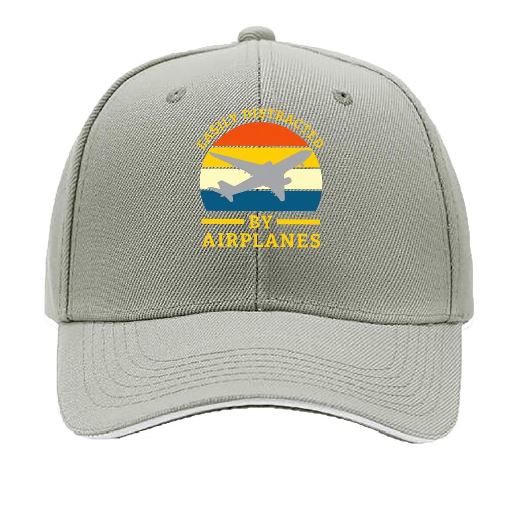 Easily Distracted By Airplanes Vintage Airplane Silhouette Graphic Sandwich Baseball Cap Unisex Women Sun Cap Outdoor Workouts Hat
