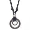 Geschenk Kaffee Schwarz Doppelkreis Halskette Herren Damen Anhänger Schmuck Verstellbare Lederschnur