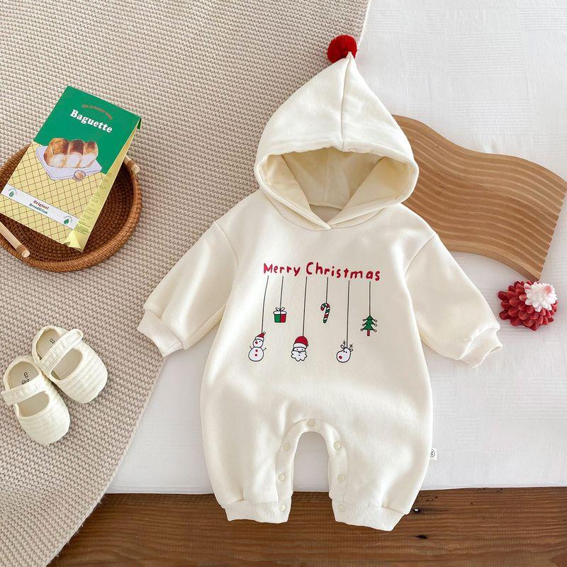 

Infant Clothes Ins Korean Style Autumn and Winter 1 Unisex Baby Christmas Jumpsuit Newborn Fleece-Lined Hooded Sweatshirt Apricot 80 cm