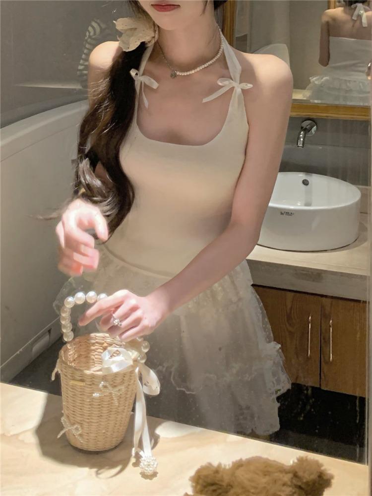Sweet Vintage Princess High Waist Skirt Women Spring New White Floral Cake Clothing Female Fairy Cute Lace Pure Color Skirt 2024