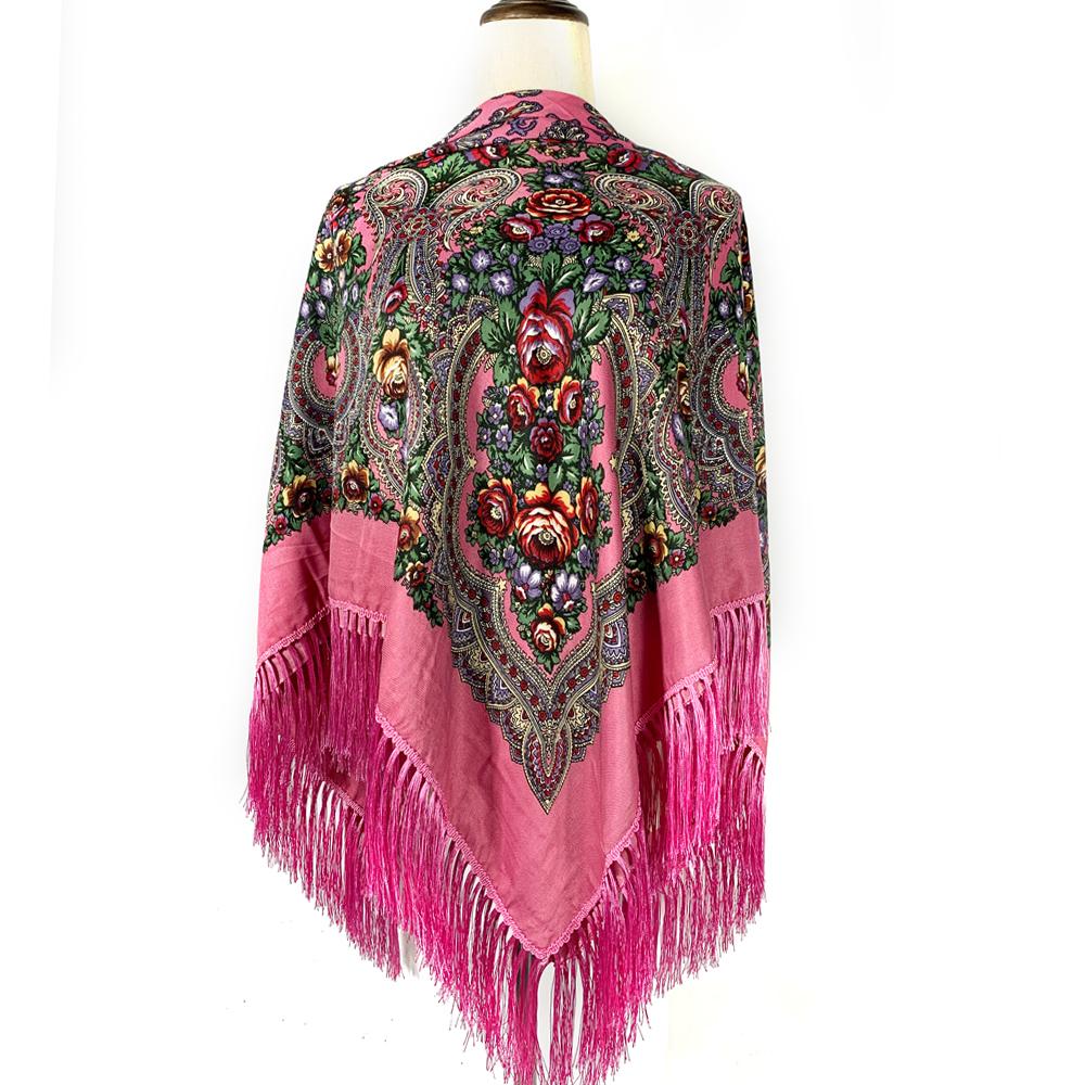 135*135cm Women Russian National Square Scarf Ukrainian Fringed Banadna Handkerchief Ethnic Shawls Babushka Head Wraps