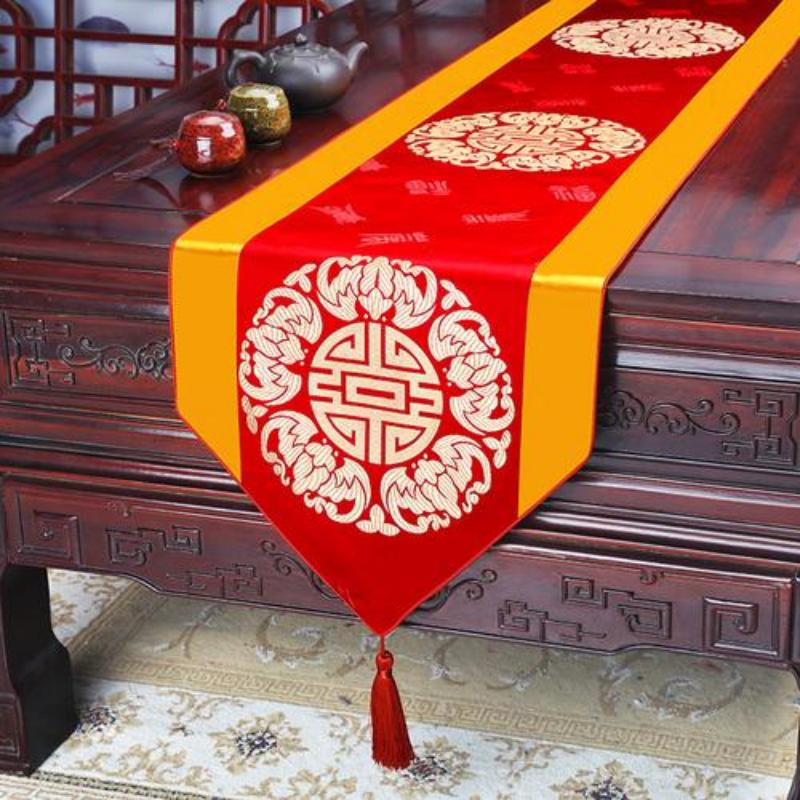 Steagul de masă din brocart țesut în stil chinezesc nou. Steagul de masă modern, simplu, masă rurală, masă de ceai față de masă