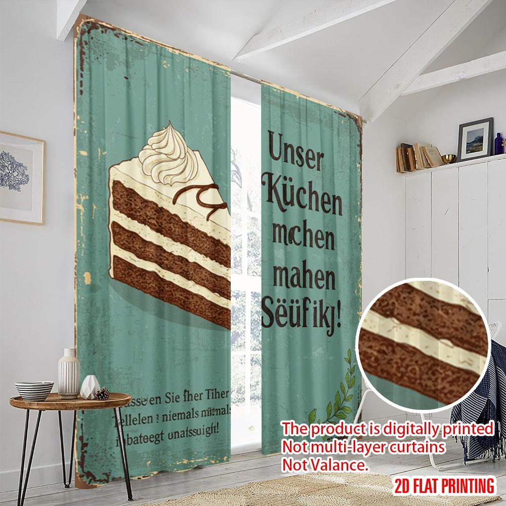 2pcs 2D flat printing Window Curtains Delicious Cake Making You Addicted Fabric Without Electricity Festive Wall Decor for