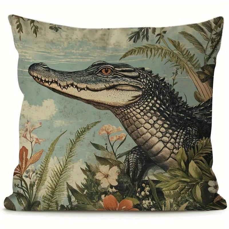 Vikama Crocodile-Print Pillowcase Fashionable Zippered Machine Washable Home Office Decorative Cushion Cover