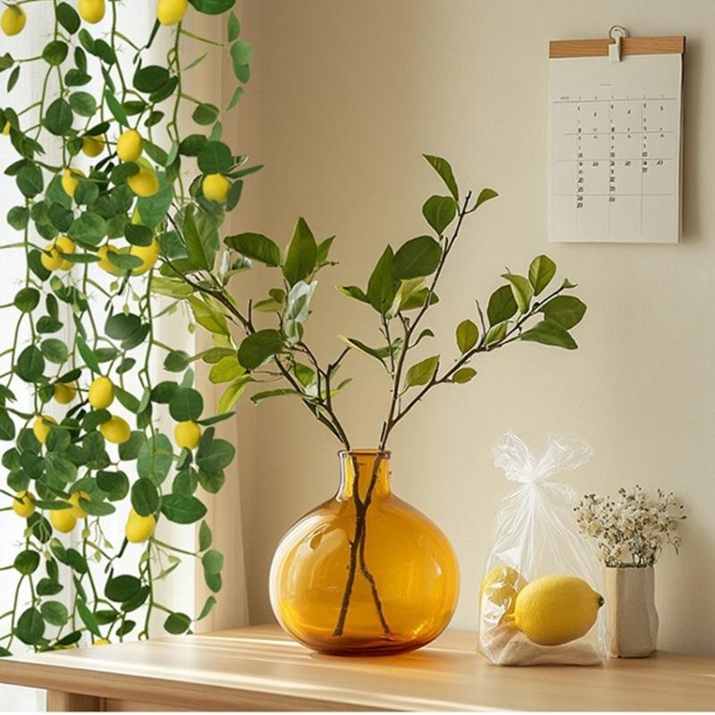 Pack of 2 Bright Artificial Lemon Branches Artificial Lemon Branches Yellow Stem For Garden And Kitchen Decoration