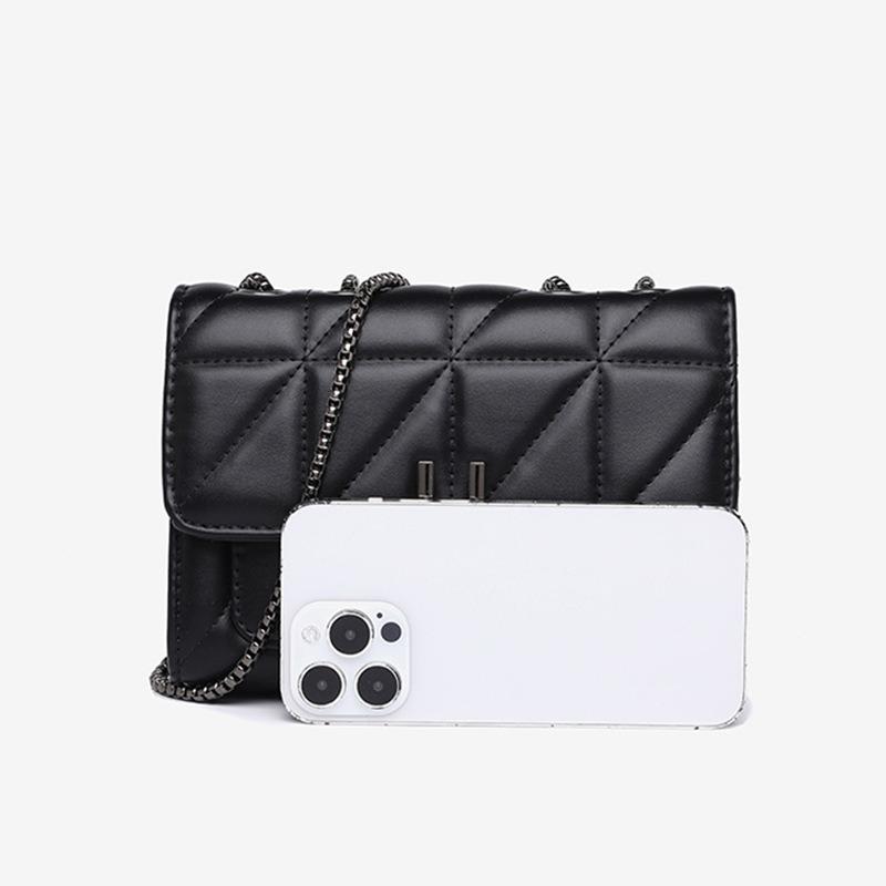Small Fang Bag for Women PU New Style Small Fragrant Wind Ling Grid Chain Bag Single Shoulder Crossbody Versatile Large Capacity